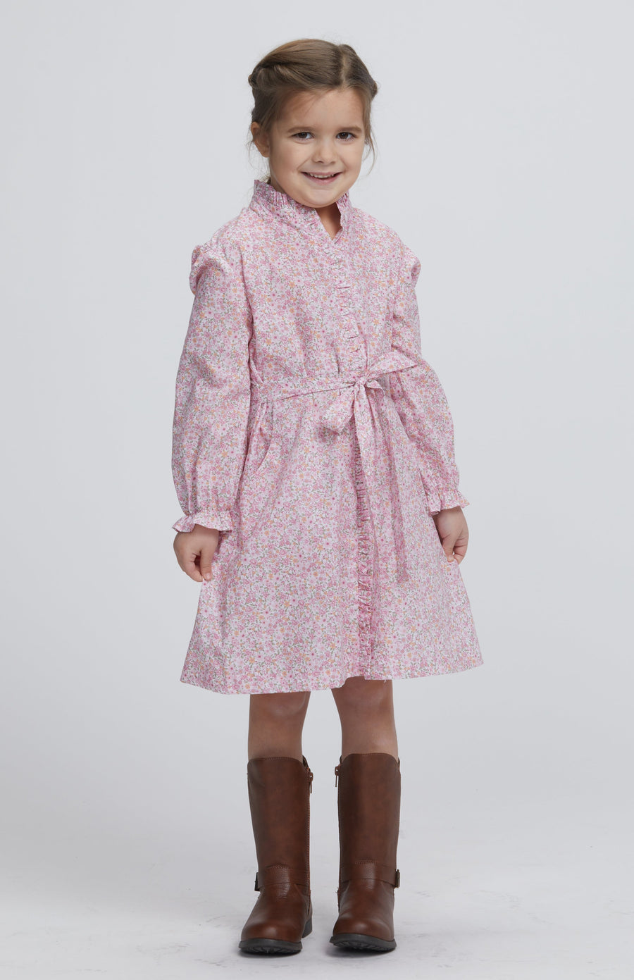 Little English traditional children's clothing, Allie dress in pink and orange floral pattern for little girl