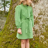 Little English traditional children's clothing.  Watercress green corduroy dress for older girls for fall