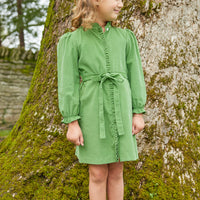 Little English traditional children's clothing.  Watercress green corduroy dress for older girls for fall