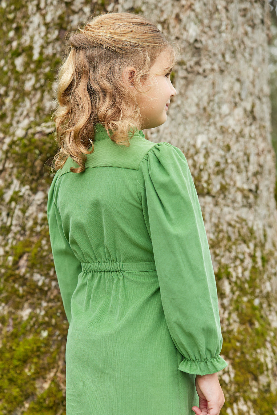 Little English traditional children's clothing.  Watercress green corduroy dress for older girls for fall