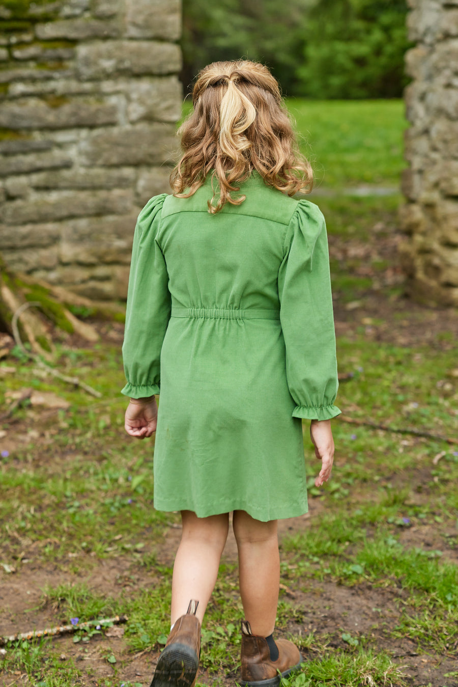 Little English traditional children's clothing.  Watercress green corduroy dress for older girls for fall