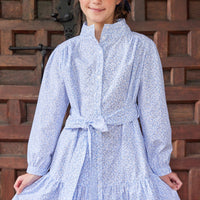 Little english traditional clothing, Amore dress in blue vinings pattern for little girl