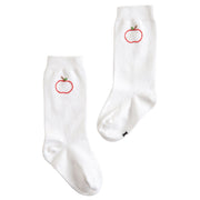 little english classic childrens clothing unisex white knee high socks with embroidered apples