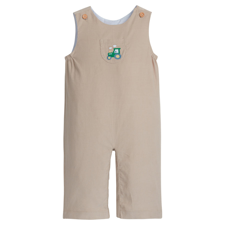 Little English classic children's clothing, toddler boy tractor overall in khaki corduroy