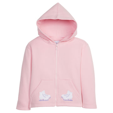 Little English traditional clothing, light pink zip up hoodie with ice skate applique on pockets for little girl 