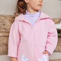 Little English classic children's clothing, light pink hooded jacket for fall with applique ice skates