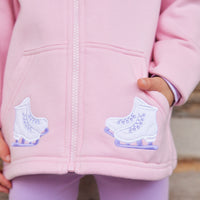 Little English traditional clothing, light pink zip up hoodie with ice skate applique on pockets for little girl 