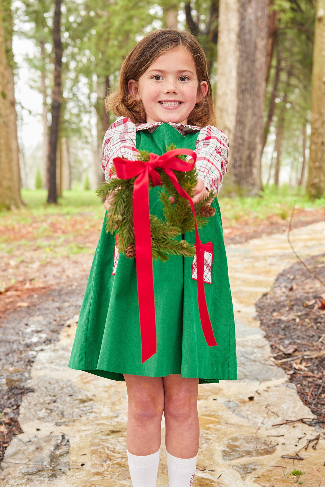 Little English traditional clothing, madison jumper set with present applique on both sides, classic holiday outfit for little girl