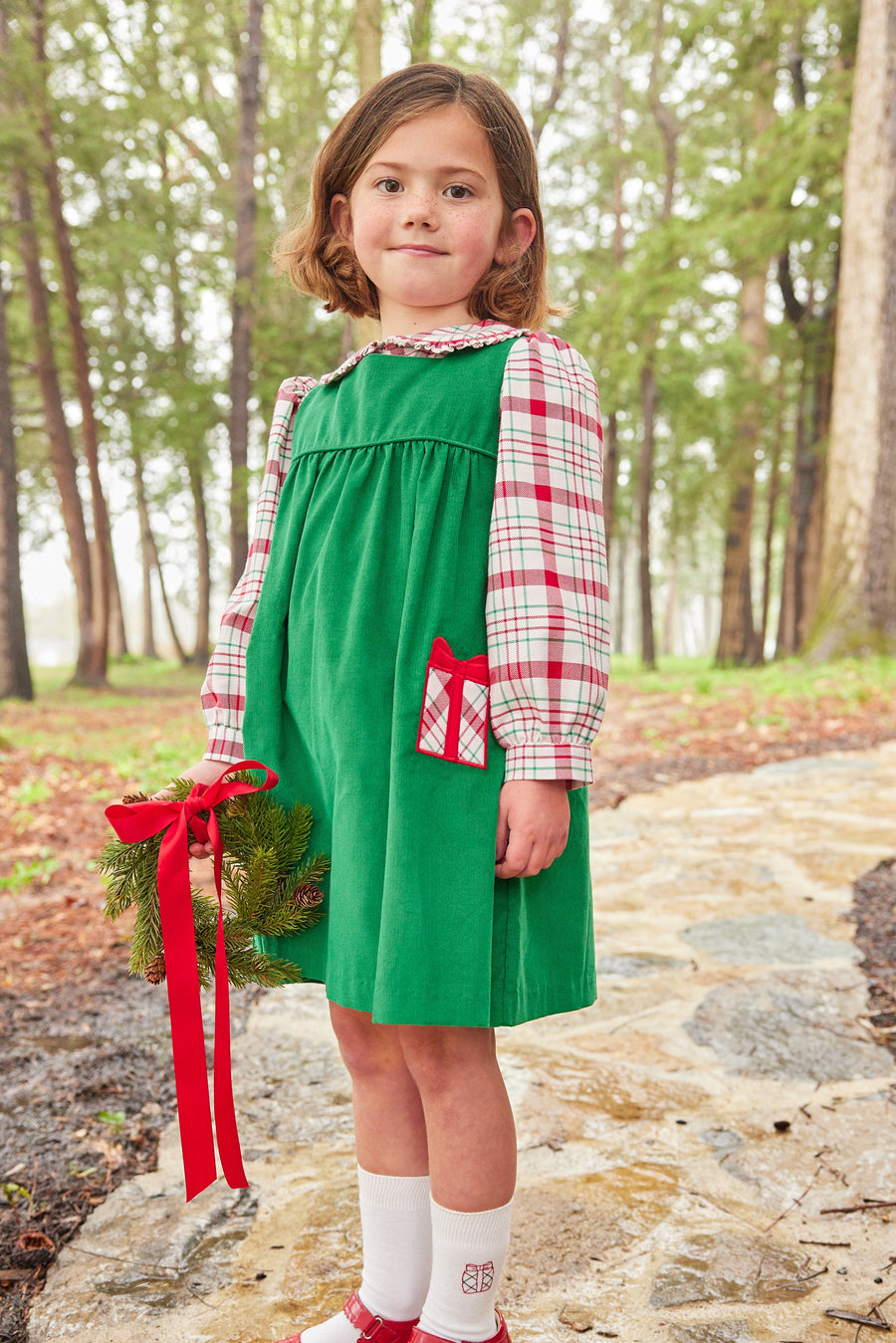 Little English classic children's clothing, knee high socks with stitched present pattern