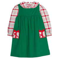 Little English traditional clothing, madison jumper set with present applique on both sides, classic holiday outfit for little girl