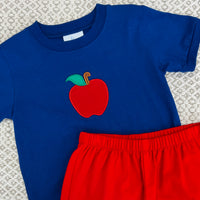 Little English traditional children's clothing, toddler boys elastic waist pull on red twill shorts, above the knee cut