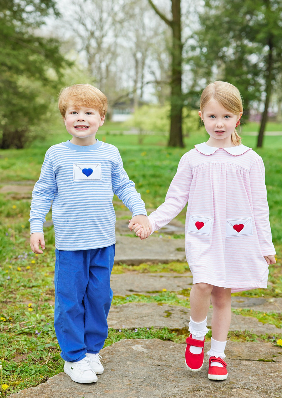 Little English little boy's classic corduroy pant for fall, elastic waist pant in royal blue