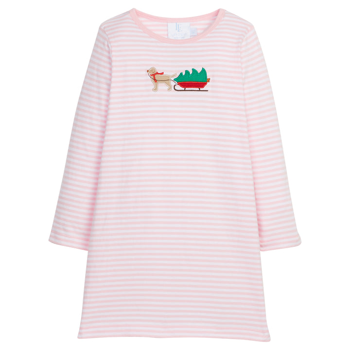 Little English traditional clothing, light pink and white stripe knit long sleeve shirt dress for little girl