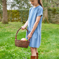 Little English traditional clothing, asymmetrical jillian dress in stormy blue corduroy for little girl