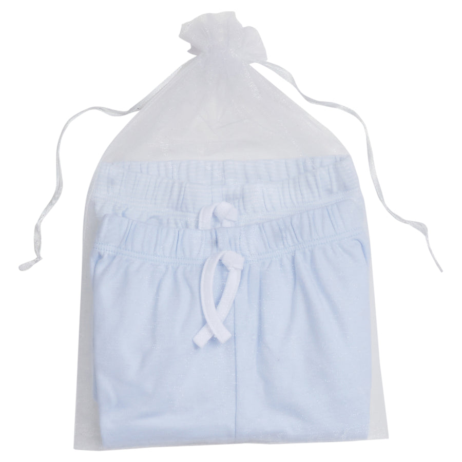 Little English traditional children's clothing.  Light blue and white set of knit baby joggers for boys