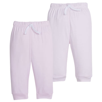 Little English traditional children's clothing.  Light pink and white set of knit baby joggers for girls