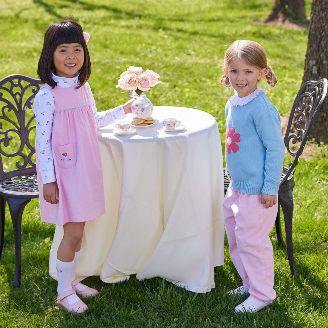 Little English classic toddler girl long sleeve blouse with ruffle collar and pink trim