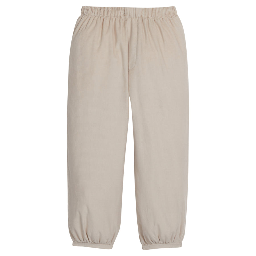 Little English traditional boy's banded elastic waist pant in khaki corduroy for fall
