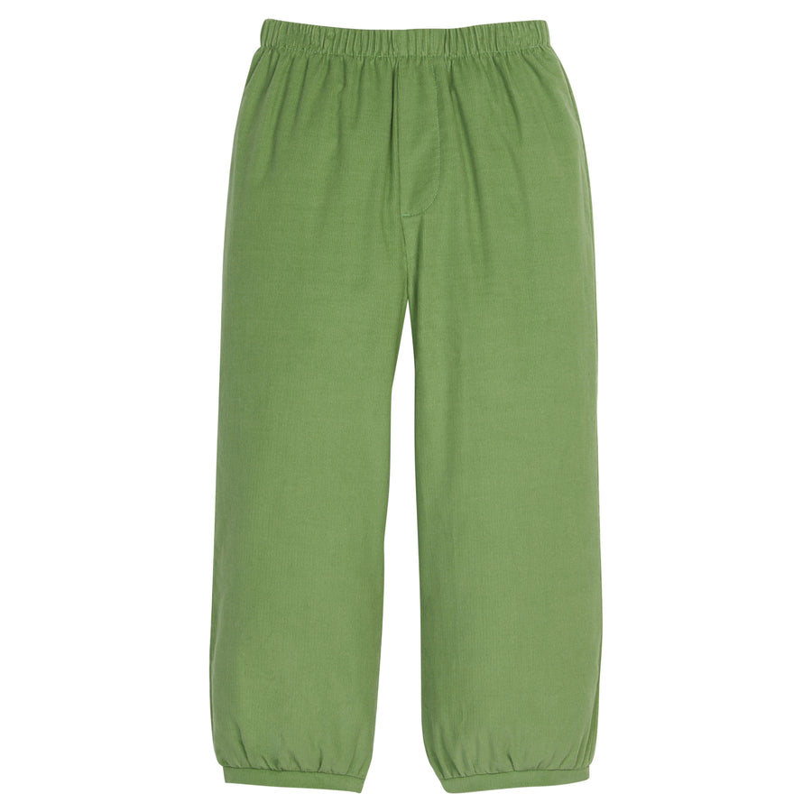 Little English traditional children's clothing. Watercress banded pants for little boy.  Light green elastic waistband pants for Fall.