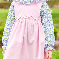 Little English traditional clothing, button panel jumper in light pink corduroy pattern for little girl