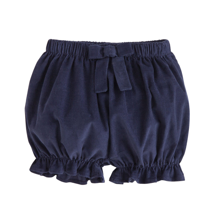 little english classic childrens clothing girls navy corduroy bloomers with fixed bow and elastic waistband