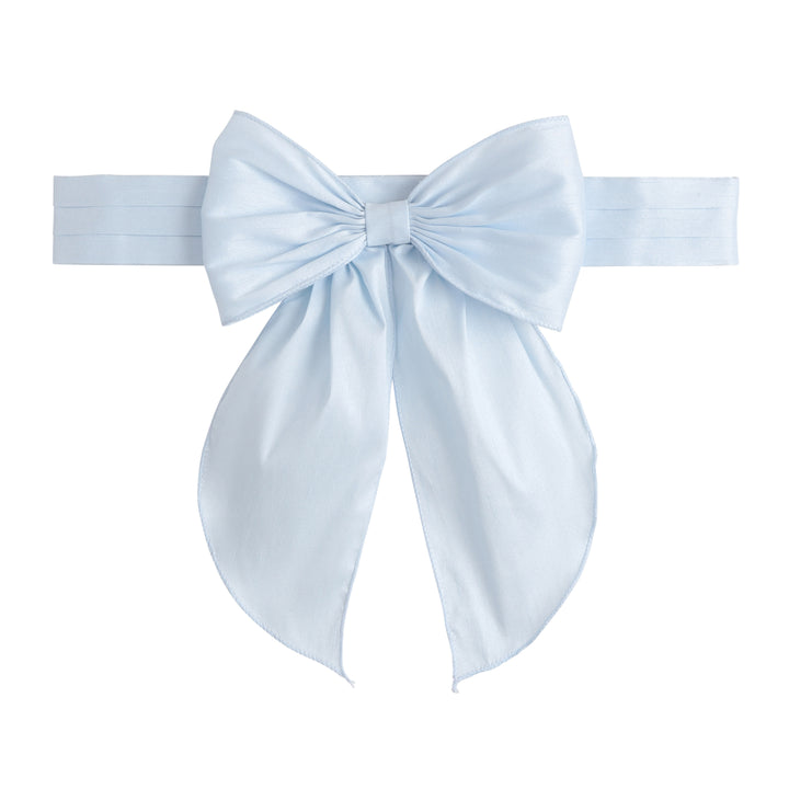 Little English flower girl dress sash, light blue fixed bow sash with adjustable closure