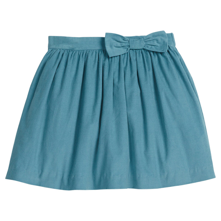 Little English classic children's clothing, girls traditional corduroy skirt for fall with bow at waist, alpine blue corduroy skirt
