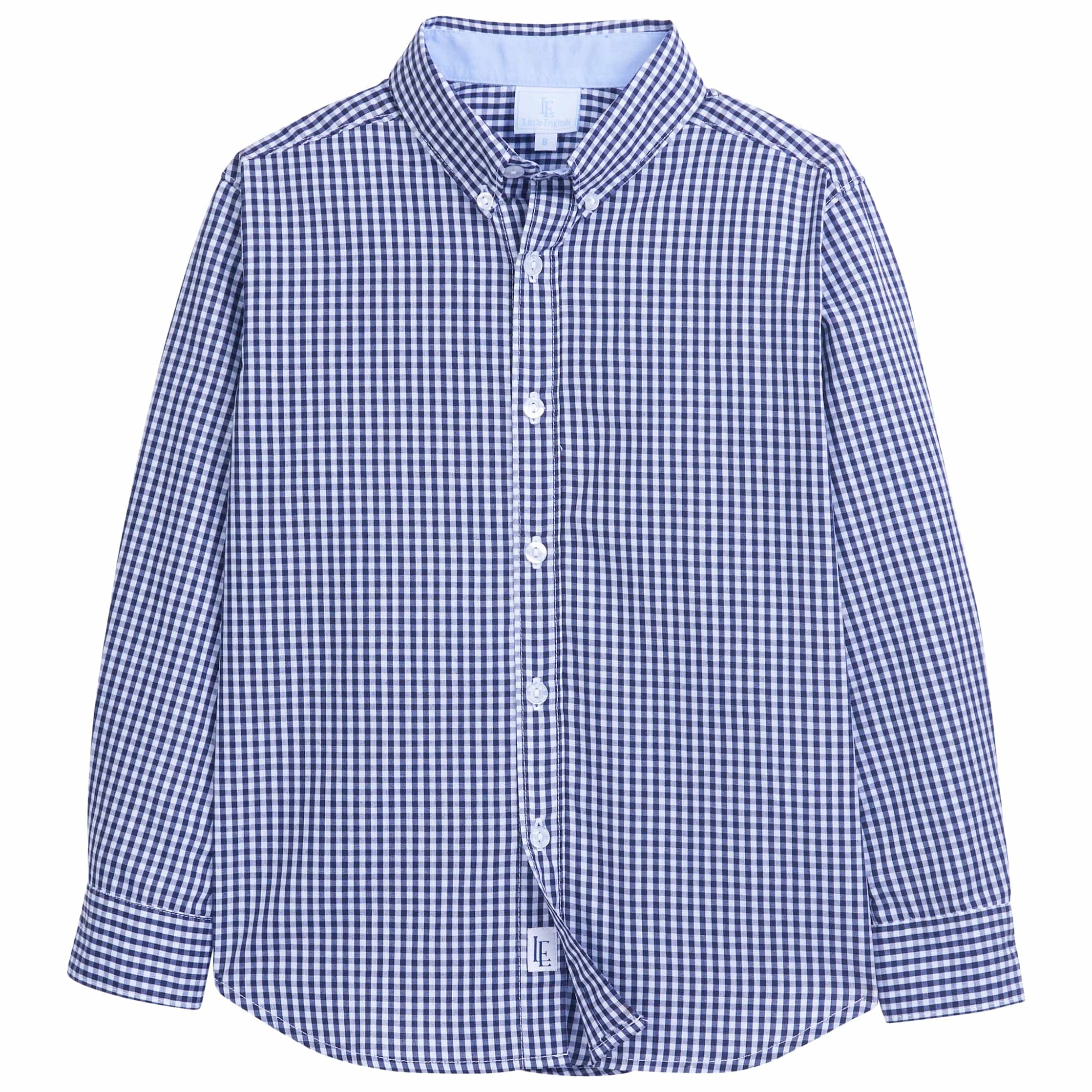 Little Boy's Blue Gray Gingham Button Down Shirt – Little English