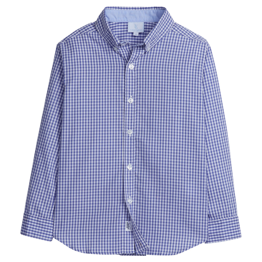 Little English classic childrens clothing tween boys button down shirt in royal gingham pattern