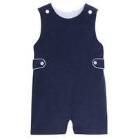 Little English classic boy's navy corduroy button tab john john, traditional children's clothing