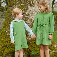 Little English traditional children's clothing.  Watercress green corduroy dress for older girls for fall