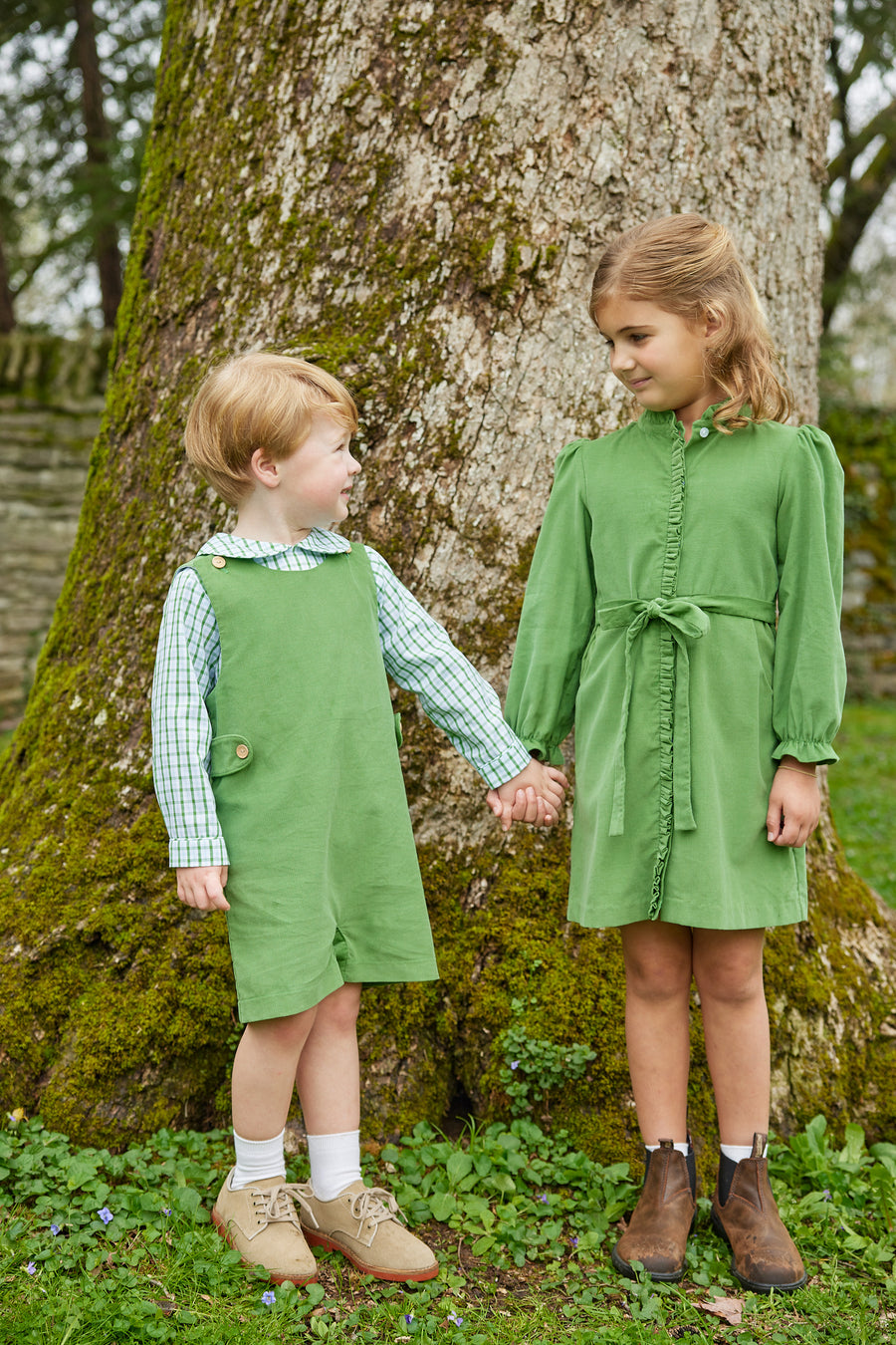 Little English traditional children's clothing.  Watercress green corduroy dress for older girls for fall