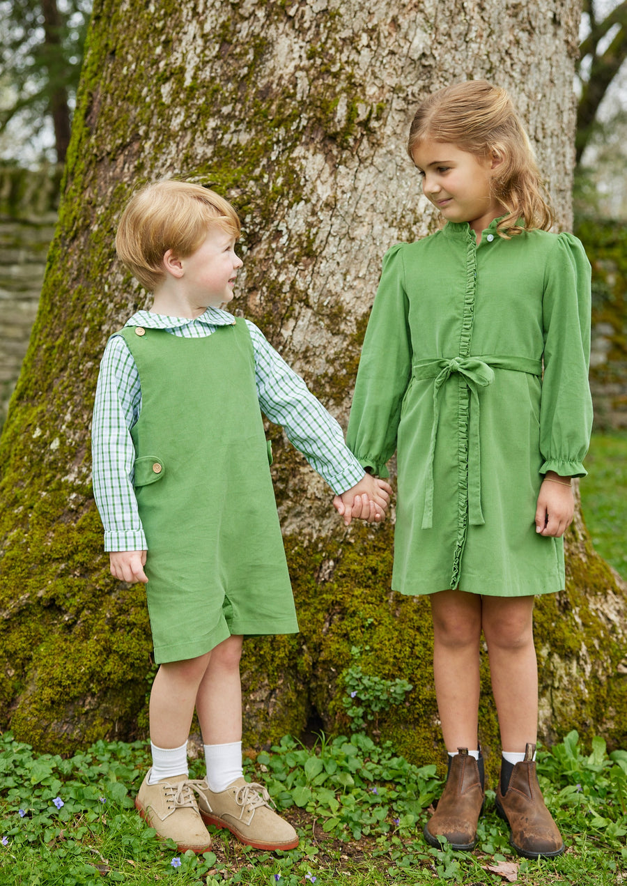 Little English classic boy's watercress green corduroy button tab john john, traditional children's clothing