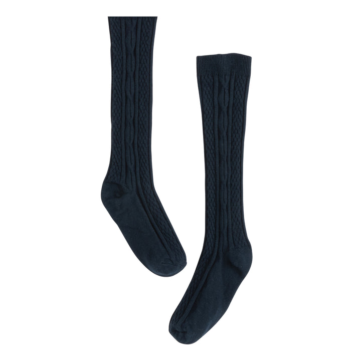 Little English children's unisex navy cable knee high socks