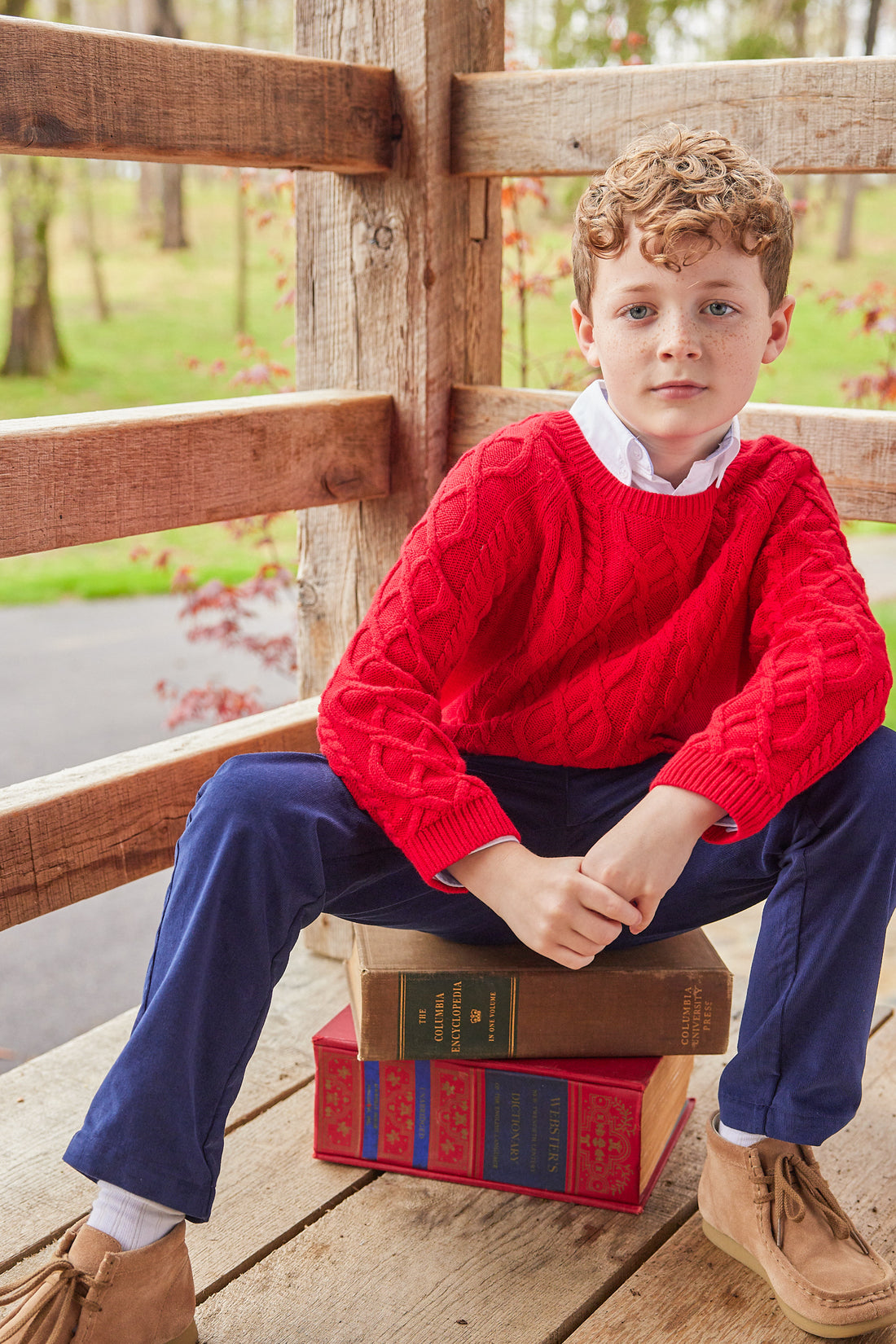 Little English classic childrens clothing tween boy navy corduroy pant with hook and loop waistband