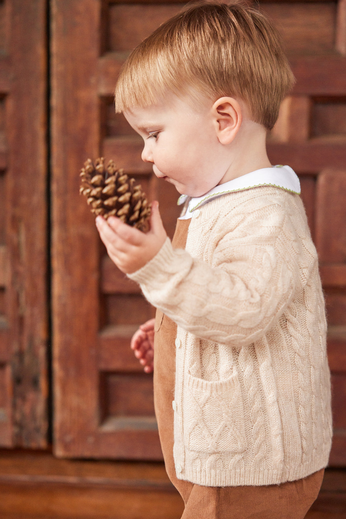 Little English traditional clothing, campbell overall in chestnut corduroy for little boy