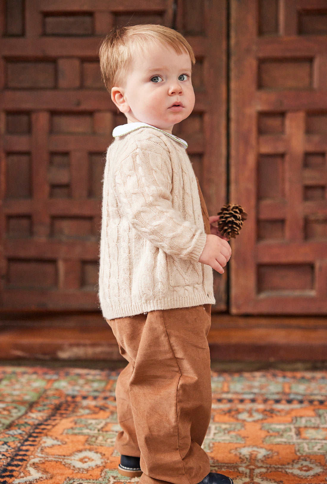 Little English traditional clothing, campbell overall in chestnut corduroy for little boy