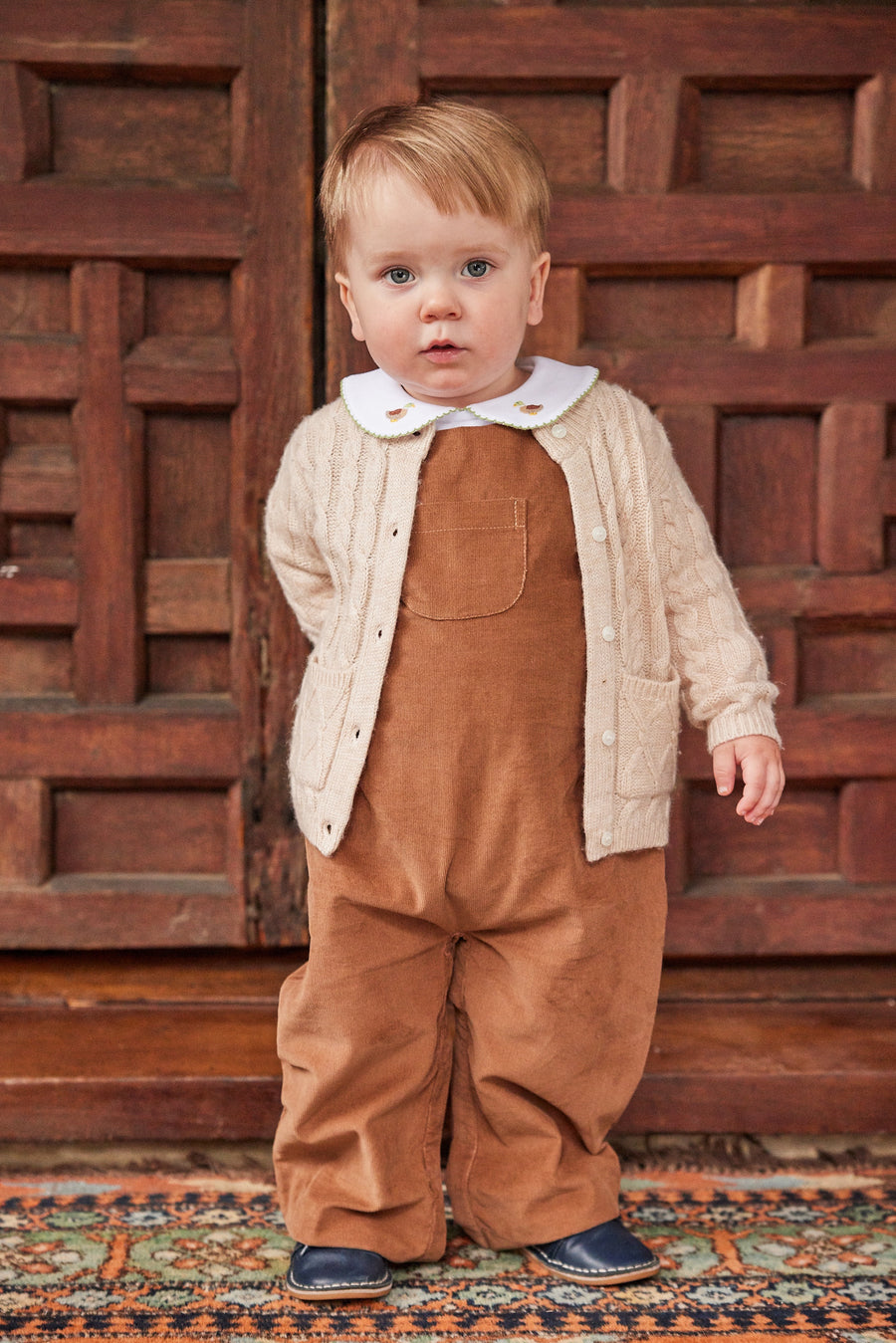 Little English traditional clothing, campbell overall in chestnut corduroy for little boy