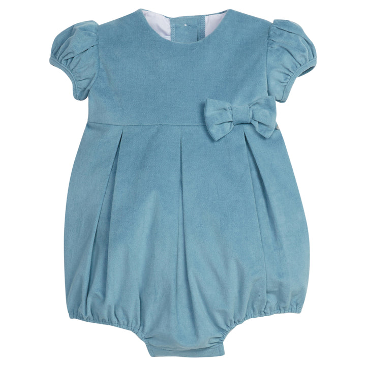 Little English traditional clothing, clara bubble in alpine corduroy with bow on waistline for baby girl