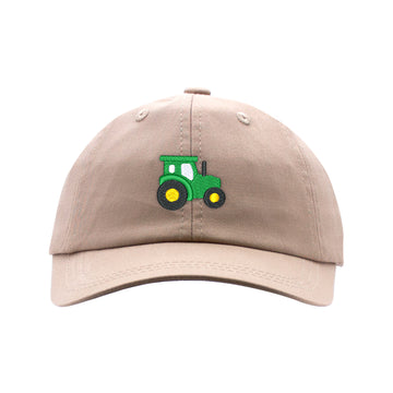 Little English traditional children's clothing, boy's khaki twill ball cap with embroidered tractor for Fall, Wee Ones classic ball cap