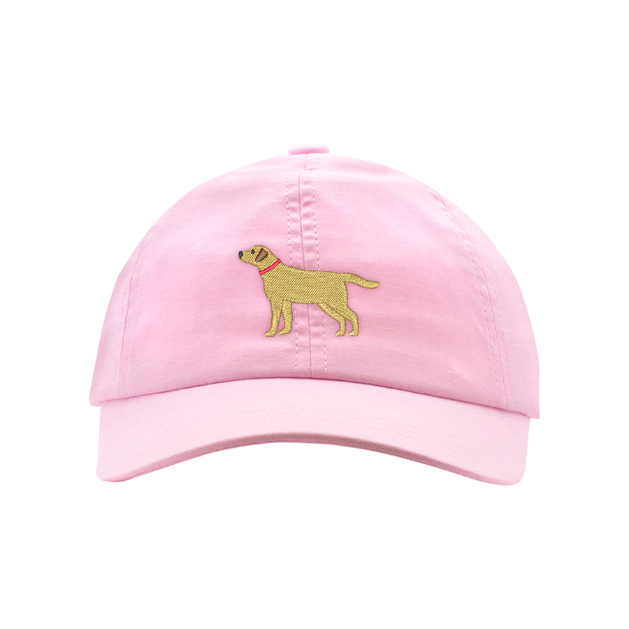 Little English traditional children's clothing, girl's pink chambray ball cap with tan embroidered Labrador for Spring, Wee Ones classic ball cap