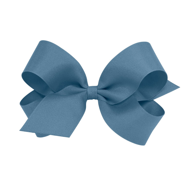 Little English traditional children's clothing. Denim blue hair bow for girls. Classic hair accessory for Fall