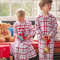 Little English traditional clothing, classic pajama set in holiday plaid pattern for little boy, holiday collection