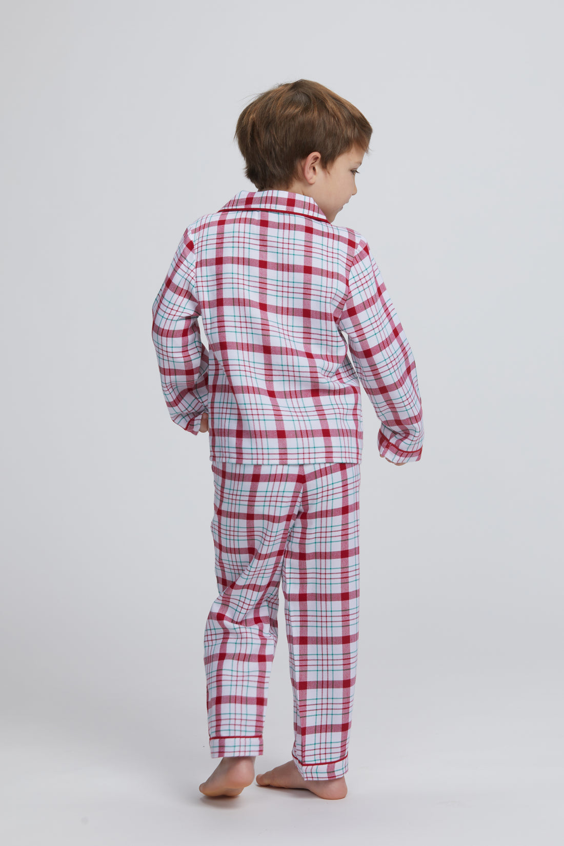 Little English traditional clothing, classic pajama set in holiday plaid pattern for little boy, holiday collection