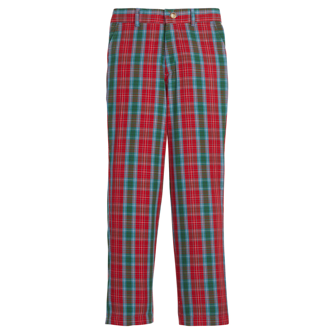 Little English traditional clothing, classic pant in red, green, and blue highlands tartan pattern for little boy