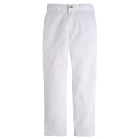 Little English classic pant for boys, faux button closure with zipper and interior elastic adjuster, white twill pant with belt loops for older boys