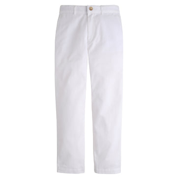 Little English classic pant for boys, faux button closure with zipper and interior elastic adjuster, white twill pant with belt loops for older boys