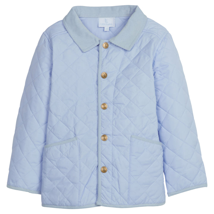 Little English children's classic quilted jacket in light blue with corduroy details