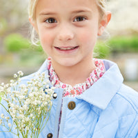 Little English children's classic quilted jacket in light blue with corduroy details