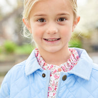 Little English children's classic quilted jacket in light blue with corduroy details